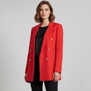 Vintage JG Hook Blazer Jacket Womens 16W Red Linen Blend Double Breasted Preppy
